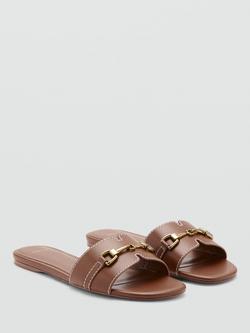 Mango Metallic Detail Strap Slider Sandals, Brown - view 2, Brown