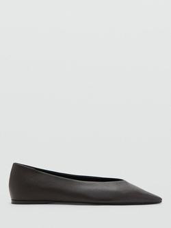Mango Leather Pointed Ballerina Pumps, Chocolate, Chocolate