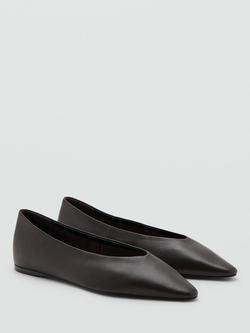 Mango Leather Pointed Ballerina Pumps, Chocolate - view 2, Chocolate