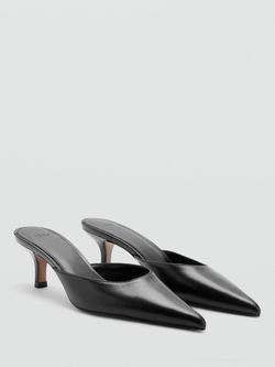 Mango Leather Pointed Toe Kitten Heel Mules, Black - view 2, Black