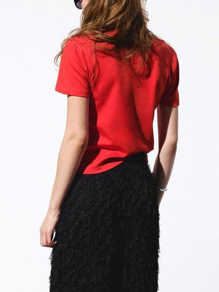 Mango Crew Neck Relaxed Cropped T-Shirt, Red - view 2, Red