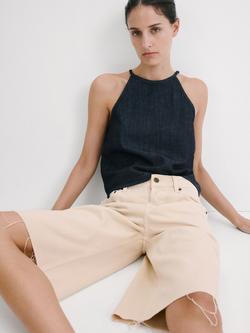 Mango Halterneck Denim Top, Soft Denim, Soft Denim