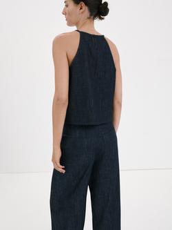 Mango Halterneck Denim Top, Soft Denim - view 2, Soft Denim