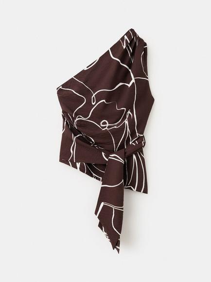 Mango Asymmetric One-Shoulder Tie-Waist Top, Brown, Brown