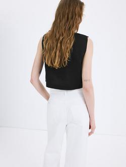 Mango Sleeveless Button Side Linen Crop Top, Black - view 2, Black