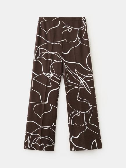 Mango Abstract Print Wide Leg Trousers, Brown, Brown