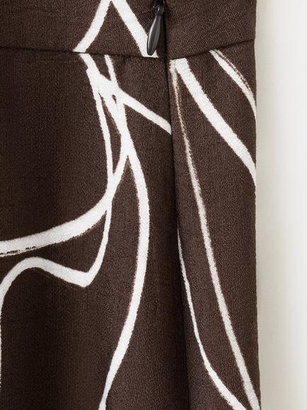 Mango Abstract Print Wide Leg Trousers, Brown - view 2, Brown