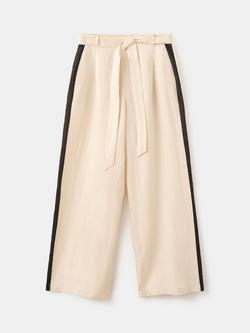 Mango Contrast Stripe Wide Leg Linen Trousers, Raw, Raw