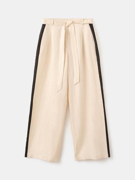 Mango Contrast Stripe Wide Leg Linen Trousers, Raw, Raw