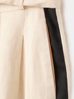 Mango Contrast Stripe Wide Leg Linen Trousers, Raw - view 2, Raw