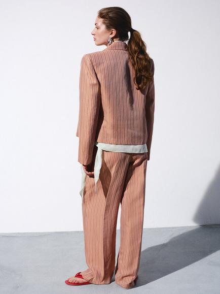 Mango Striped Pleated Wide Leg Trousers, Pink - view 2, Pink