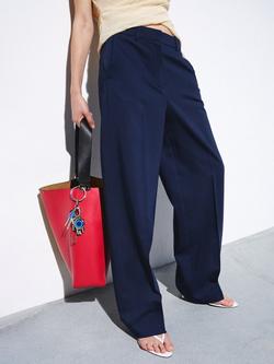 Mango Low Waist Tailored Wide Leg Trousers, Blue, Blue