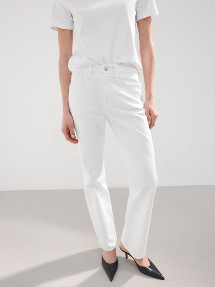 Mango Mid Rise Straight Leg Jeans, White, White