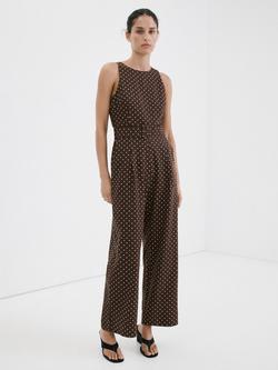 Mango Sleeveless Round Neck Belted Jumpsuit, Chocolate, Chocolate