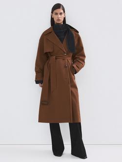 Mango Cotton Blend Longline Trench Coat, Brown, Brown