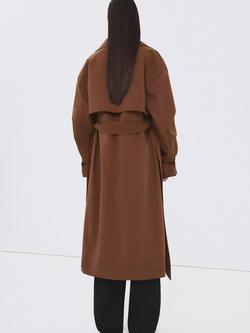 Mango Cotton Blend Longline Trench Coat, Brown - view 2, Brown