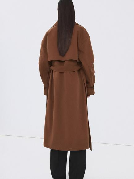 Mango Cotton Blend Longline Trench Coat, Brown - view 2, Brown