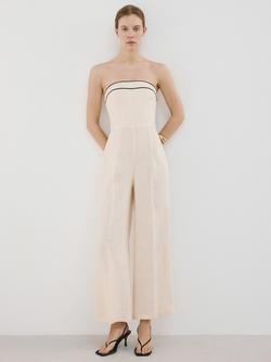 Mango Strapless Cropped Wide Leg Jumpsuit, Raw, Raw