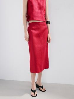 Mango High Waisted Tailored Pencil Midi Skirt, Red
