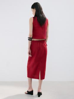 Mango High Waisted Tailored Pencil Midi Skirt - view 2, Red
