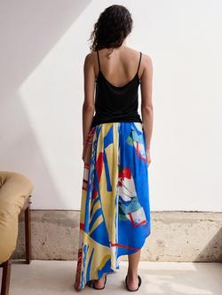 Mango High Waist Asymmetric Pleated Midi Skirt, Blue - view 2, Blue