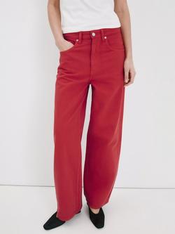 Mango Mid Rise Barrel Leg Jeans, Red, Red