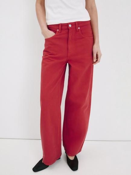 Mango Mid Rise Barrel Leg Jeans, Red, Red