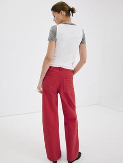 Mango Mid Rise Barrel Leg Jeans, Red - view 2, Red