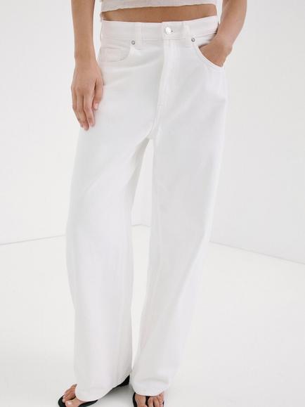 Mango Low Rise Balloon Leg Jeans, White, White