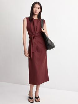 Mango Sleeveless Round Neck Tie Midi Dress, Wine, Wine