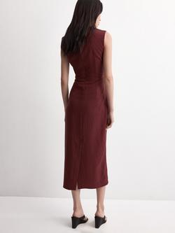 Mango Sleeveless Round Neck Tie Midi Dress, Wine - view 2, Wine