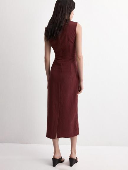 Mango Sleeveless Round Neck Tie Midi Dress, Wine - view 2, Wine