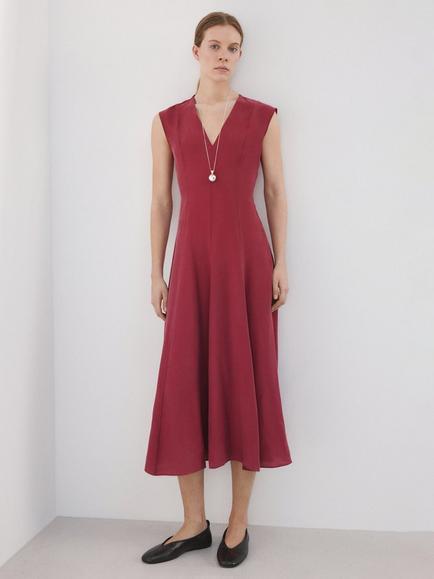 Mango Sleeveless V-Neck Midi Dress, Terracotta, Terracotta