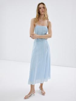 Mango Sleeveless Square Neck Midi Dress, Sky Blue, Sky Blue
