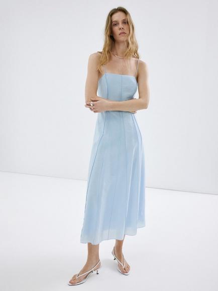 Mango Sleeveless Square Neck Midi Dress, Sky Blue, Sky Blue