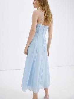 Mango Sleeveless Square Neck Midi Dress, Sky Blue - view 2, Sky Blue