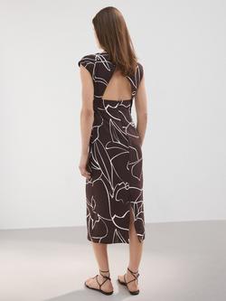 Mango Short Sleeve Ruched Midi Dress, Brown - view 2, Brown