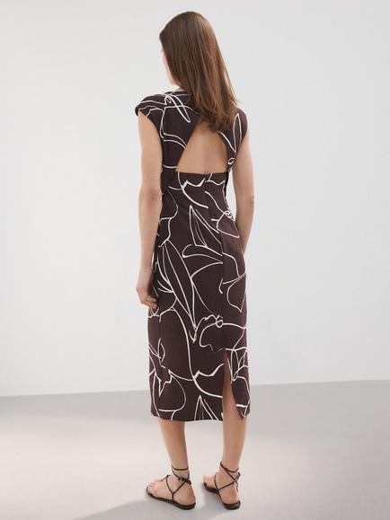 Mango Short Sleeve Ruched Midi Dress, Brown - view 2, Brown