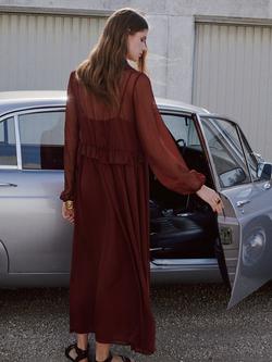 Mango Ruffle Tie Neck Midi Dress, Brown - view 2, Brown