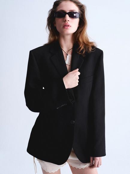 Mango Single Breasted Blazer, Black, Black
