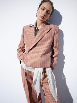 Mango Long Sleeve Cropped Linen Rich Blazer, Pink, Pink