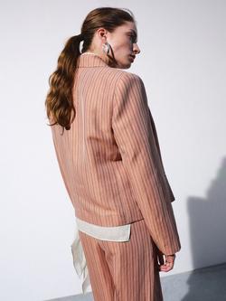 Mango Long Sleeve Cropped Linen Rich Blazer, Pink - view 2, Pink