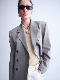 Mango Double Breasted Oversized Blazer, Grey, Grey