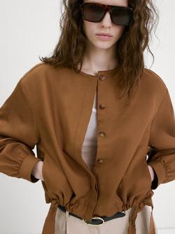 Mango Tie-Hem Cropped Jacket, Brown, Brown