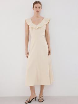 Mango Ruffle Linen Blend Fit Flare Midi Dress, Sand, Sand