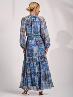 Jolie Moi Long Sleeve Maxi Dress, Blue Pattern - view 2, Blue Pattern