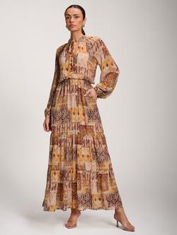 Jolie Moi Long Sleeve Maxi Dress, Orange Pattern, Orange Pattern