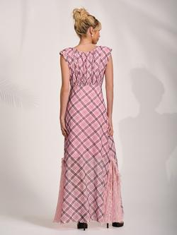 Jolie Moi Sleeveless Mesh Maxi Dress, Pink Check - view 2, Pink Check