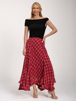 Jolie Moi Chiffon Maxi Skirt, Red Check, Red Check