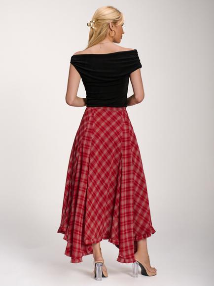 Jolie Moi Chiffon Maxi Skirt, Red Check - view 2, Red Check